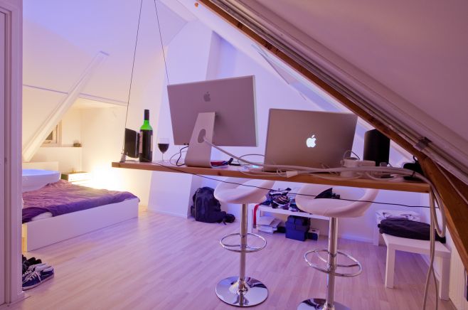 Industrial design student bedroom setup